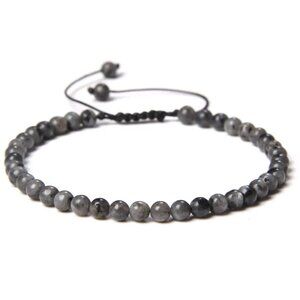 Men's 4mm Gray Domestic Flash Natural Stone Beaded Healing Bracelet NEW